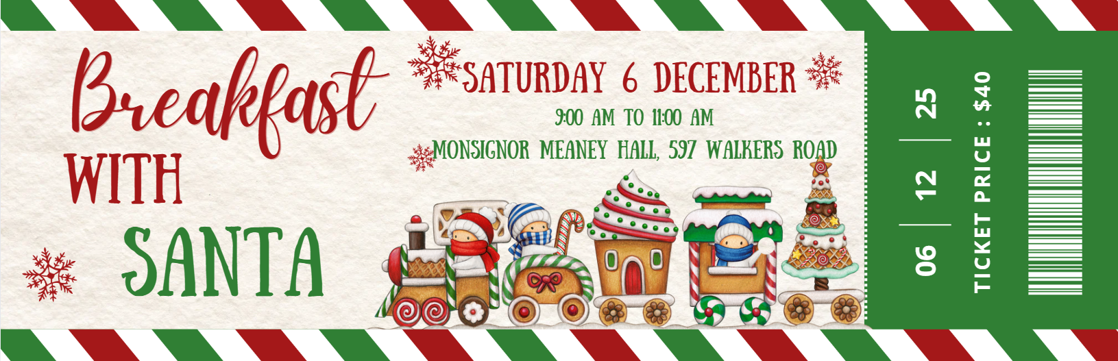 * Enjoy a delicious and specially crafted breakfast menu.
* Each child will have the opportunity to channel their creativity with a holiday craft at their tables
* Capture the Moment: record the memory with Santa with a beautiful photograph
* Gather as Santa himself shares an enchanting holiday tale!
 
 
Please make payment via bank transfer to:
St. Ignatius Home School Association
Butterfield chequing account number: 02101030930
  

Please let us know of any allergies.